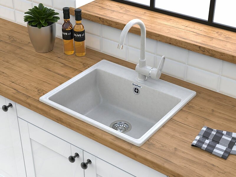 Кухонная мойка GRANFEST Vertex GF-V-580, искусственный мрамор, 50см х 58см, топаз - фото №6