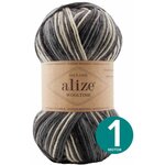 Пряжа Alize Wooltime (Вултайм) - 1 моток Цвет: 11012 зеленый принт 75% шерсть, 25% полиамид, 100г 200м - изображение