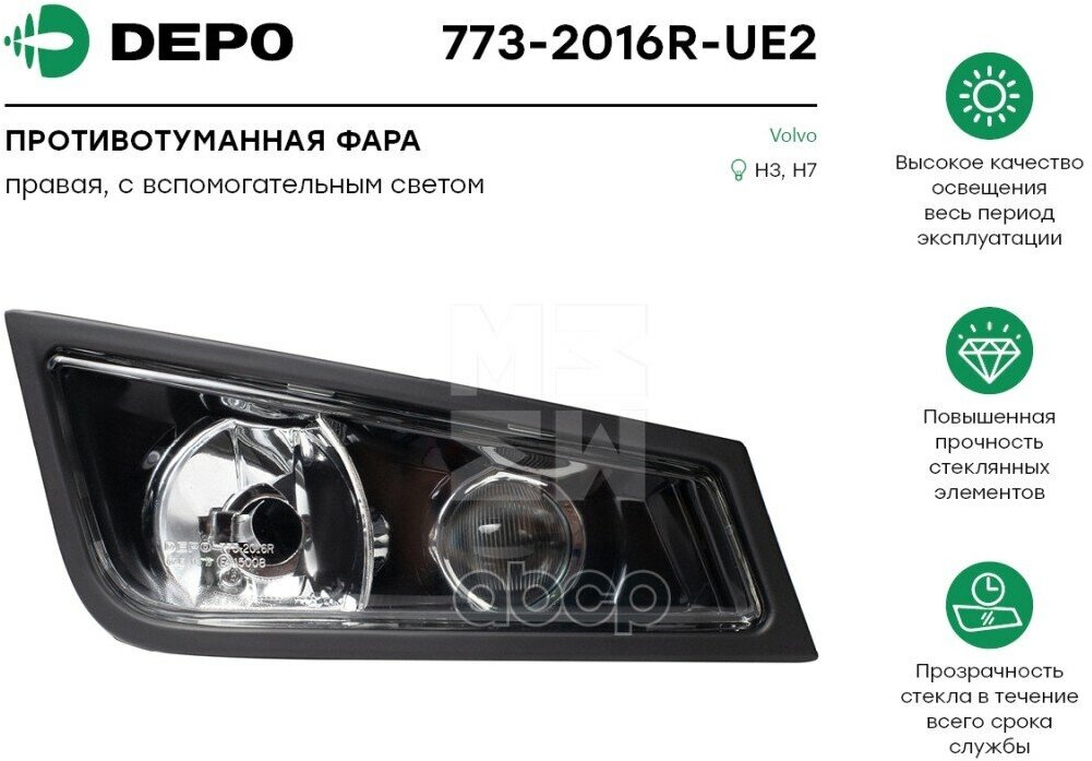 Volvo Truck Fh (2008>) Черная, H3/H7 С Адаптивным Светом Фара Противотуманная Правая Depo арт. 773-2016R-UE2