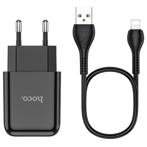 СЗУ Hoco N2 Vigour (1xUSB), с кабелем Lightning 8-pin, белый сзу usb type c hoco n2 1м 2 1a black