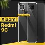 Тонкий силиконовый чехол для смартфона Xiaomi Redmi 9C / Противоударный чехол накладка для телефона Сяоми Редми 9С с защитой камеры / Прозрачный - изображение