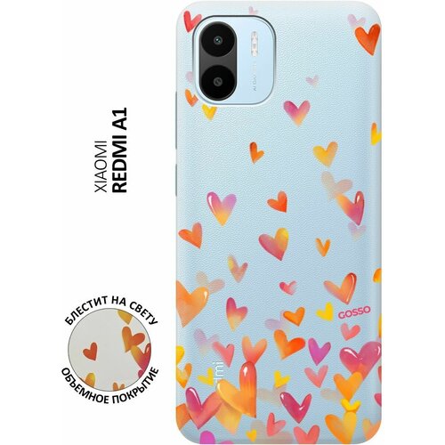 Силиконовый чехол на Xiaomi Redmi A1 / Сяоми Редми А1 с 3D принтом Flying Hearts прозрачный