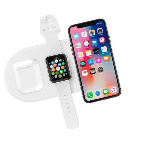 Беспроводное зарядное устройство Devia 3 в 1 Charger for smartphone&Apple watch&Earphone V4 - White