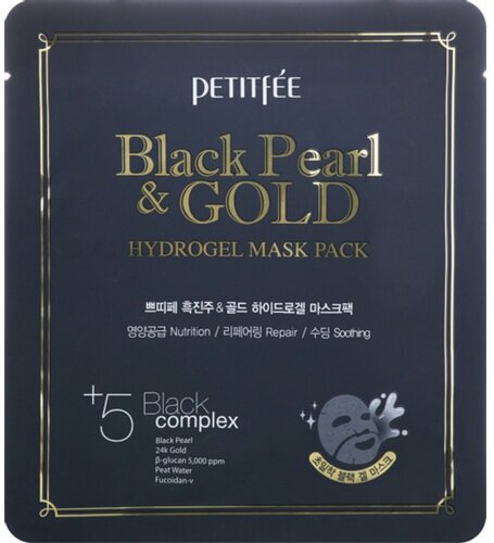 Petitfee Маска гидрогелевая жемчуг/золото - Black pearl&gold hydrogel mask pack, 32г