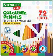 Карандаши цветные BRAUBERG KIDS, 72 цвета, трехгранный корпус, грифель мягкий 3 мм, 181947