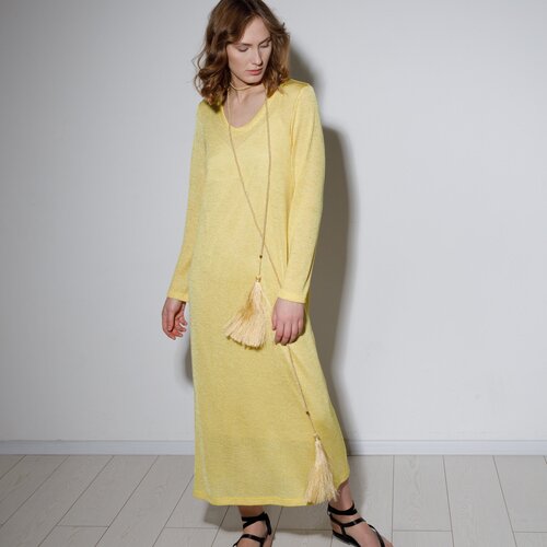 Платье-футляр OLGA KOLVAKH, вискоза, повседневное, свободный силуэт, миди, размер 44/46, желтый