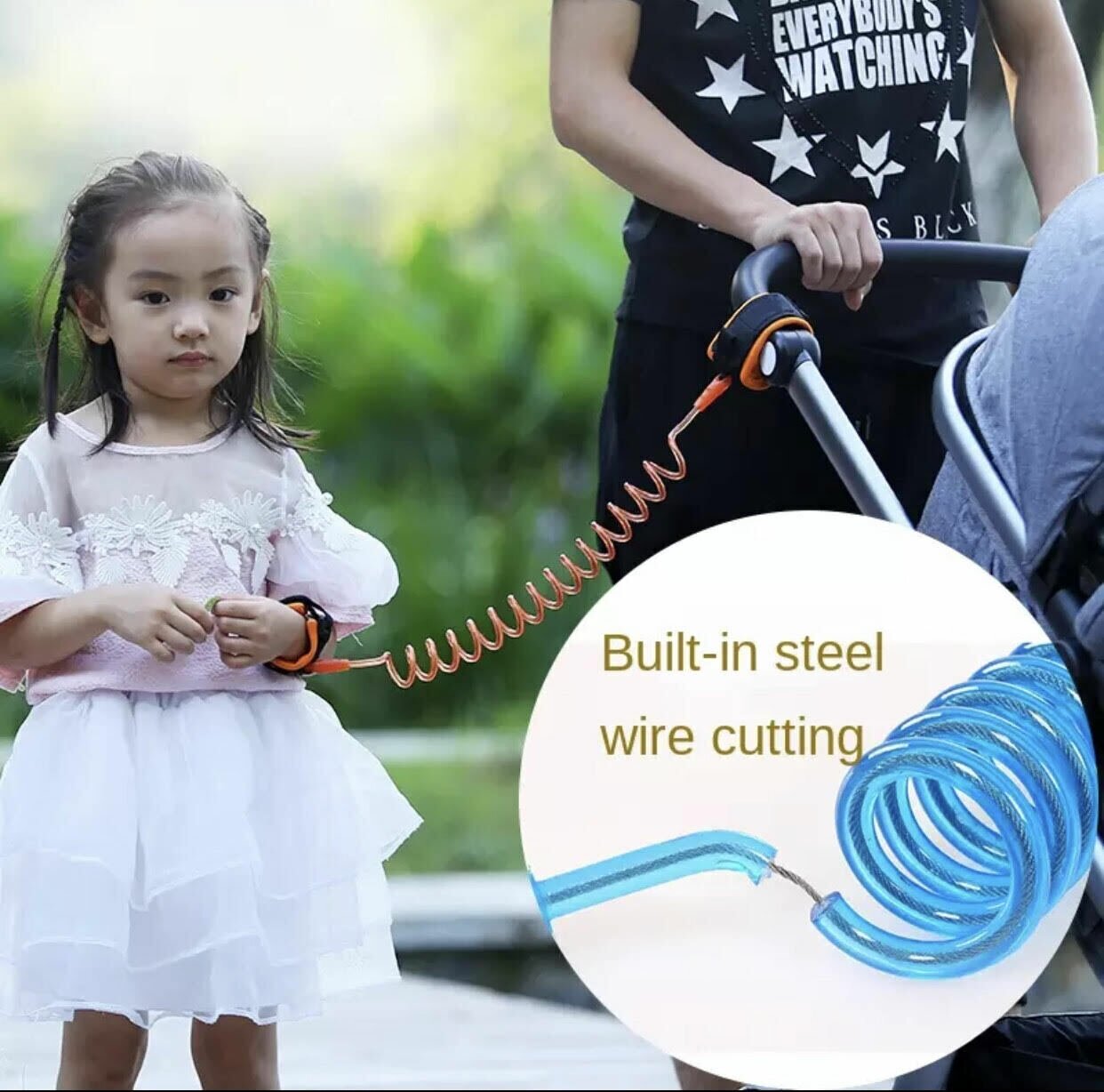 Детский браслет - поводок с защитой от потери ребенка 2.5 м. С регулируемым креплением на липучках.