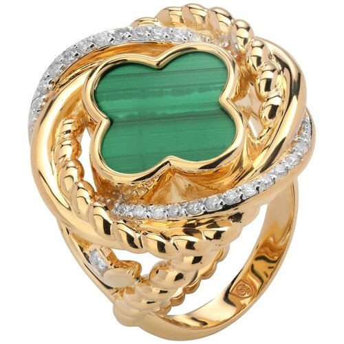 фото Эстет кольцо с малахитом и бриллиантами из жёлтого золота 01к6313308-1, размер 17