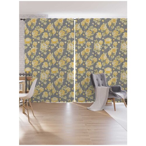 фото Шторы под лён ambesonne "цветочные узоры", серия oxford delux, 340х265 см joyarty