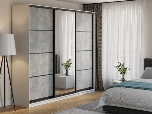 Изображение товара Шкаф купе для одежды Матэрна лофт белый (бетон серый + зеркало) 270х58х240 см