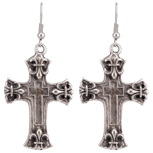 фото Серьги бижутерные крест (замок-крючок, бижутерный сплав, серебристый) 1-56081 otokodesign