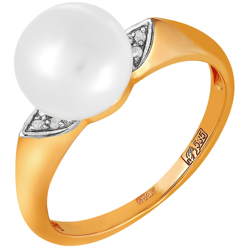 фото Примаэксклюзив кольцо с жемчугом и фианитами из красного золота 190-1-746р, размер 17.5