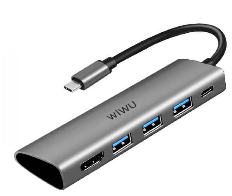 Адаптер-переходник WiWU Alpha 531H x3 USB 3.0 + Type C + HDMI Grey