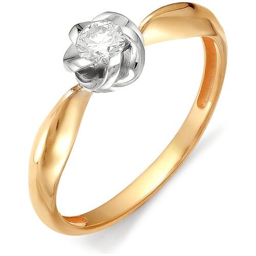 фото Алькор кольцо цветок с бриллиантом из красного золота 11647-100, размер 16