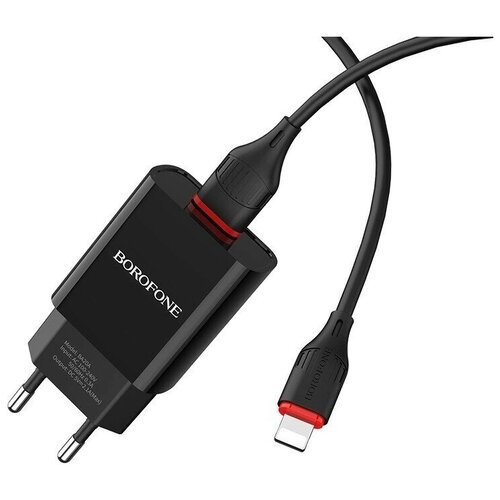 Сетевое зарядное устройство USB Borofone BA20A (2.1A, кабель Lightning) Черный сетевое зарядное устройство c usb borofone ba20a белое lightning max 2 1a