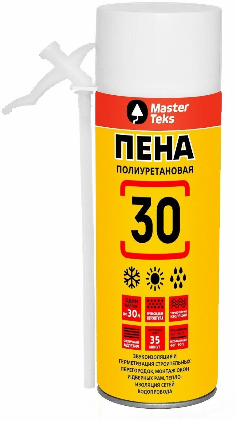 Пена полиуретановая MASTERTEKS 30 бытовая, всесезонная, 350мл