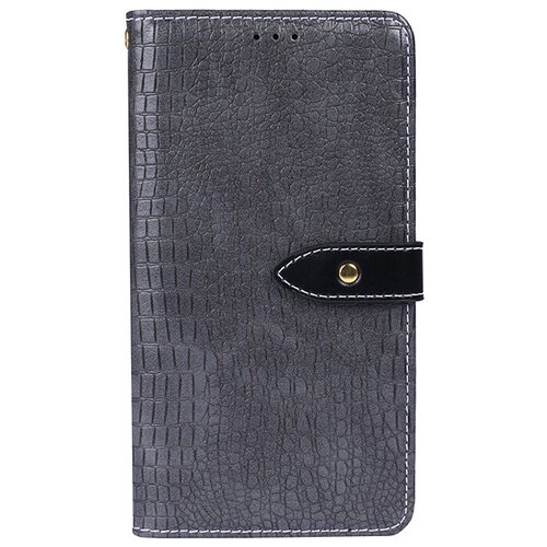 фото Чехол-книжка mypads для samsung galaxy j8 2018 (sm-j810) с фактурной прошивкой рельефа кожи крокодила с застежкой серый