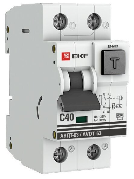 Автомат дифференциальный EKF (DA63-40-30) 40А 30 мА 1P+N тип A 6 кА