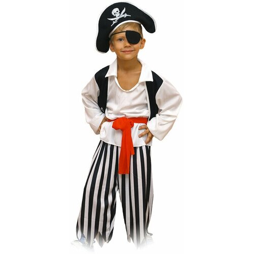 Карнавальный костюм Пират, 5 предметов: шляпа, повязка, рубашка, пояс, штаны. Рост 122 см