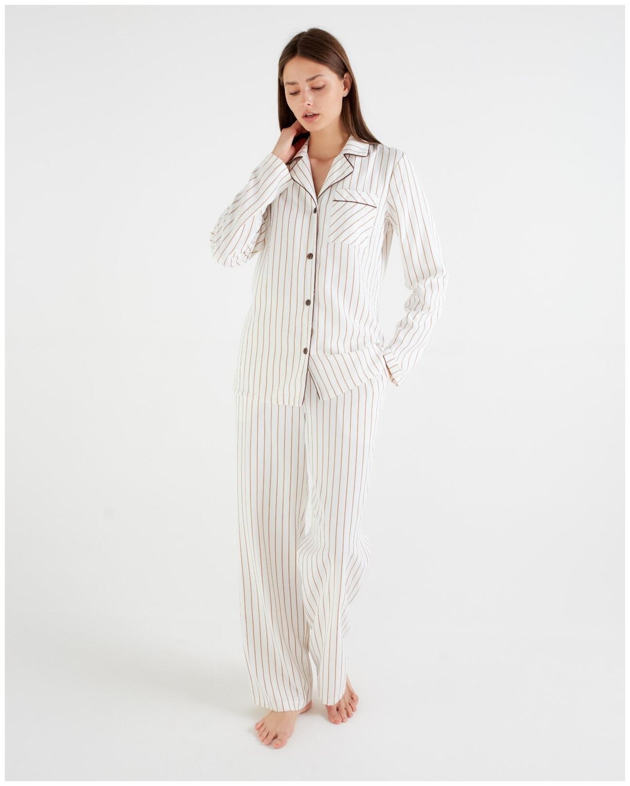 Пижама Minaku, рубашка, брюки, длинный рукав, размер 44/S, белый - фотография № 4