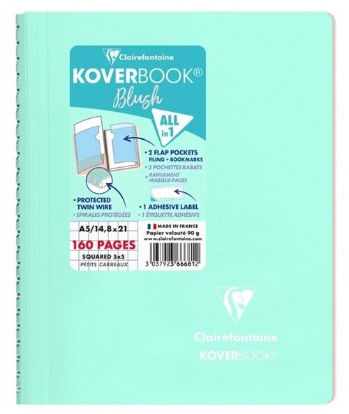 Clairefontaine Тетрадь Koverbook Blush 366681C, клетка, 80 л., мятный