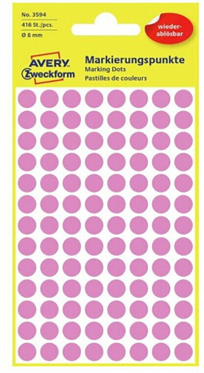 Этикетки-точки удаляемые Avery Zweckform, d18 мм, 96штук Розовый