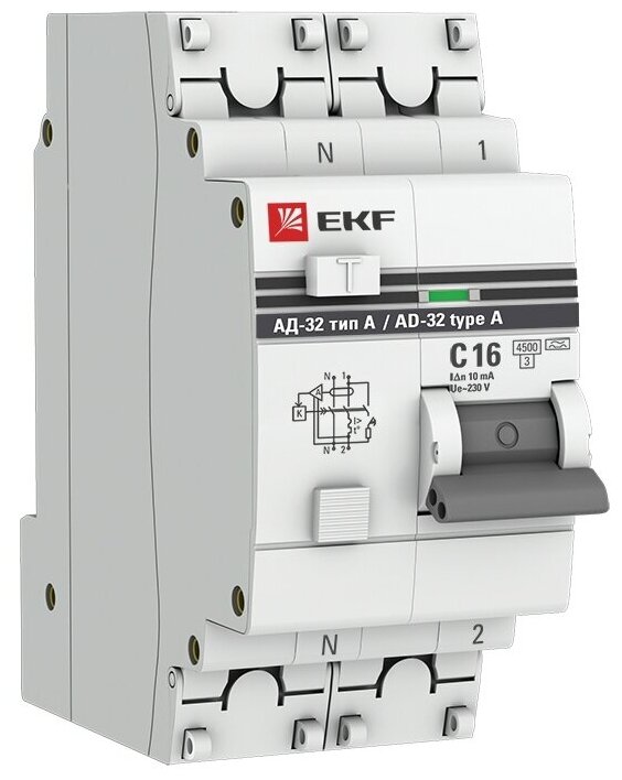 Дифференциальный автомат EKF PROxima АД-32 1P+N, 16А/10мА тип А DA32-16-10-a-pro