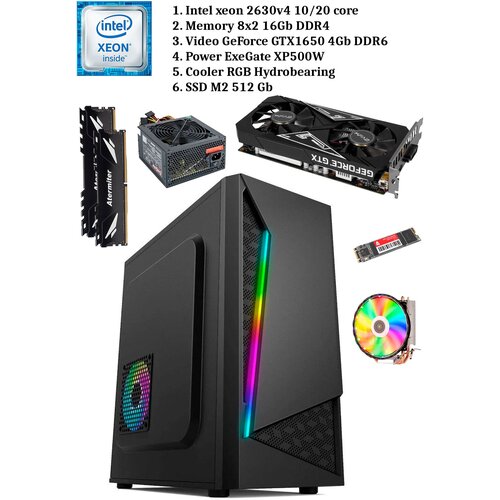 Игровой ПК ( Intel xeon E5-2630 v4 10/20 ядер, RAM 16 Гб DDR4, 512 Гб M2 SSD, NVIDIA GeForce GTX 1650 4 Гб DDR6)