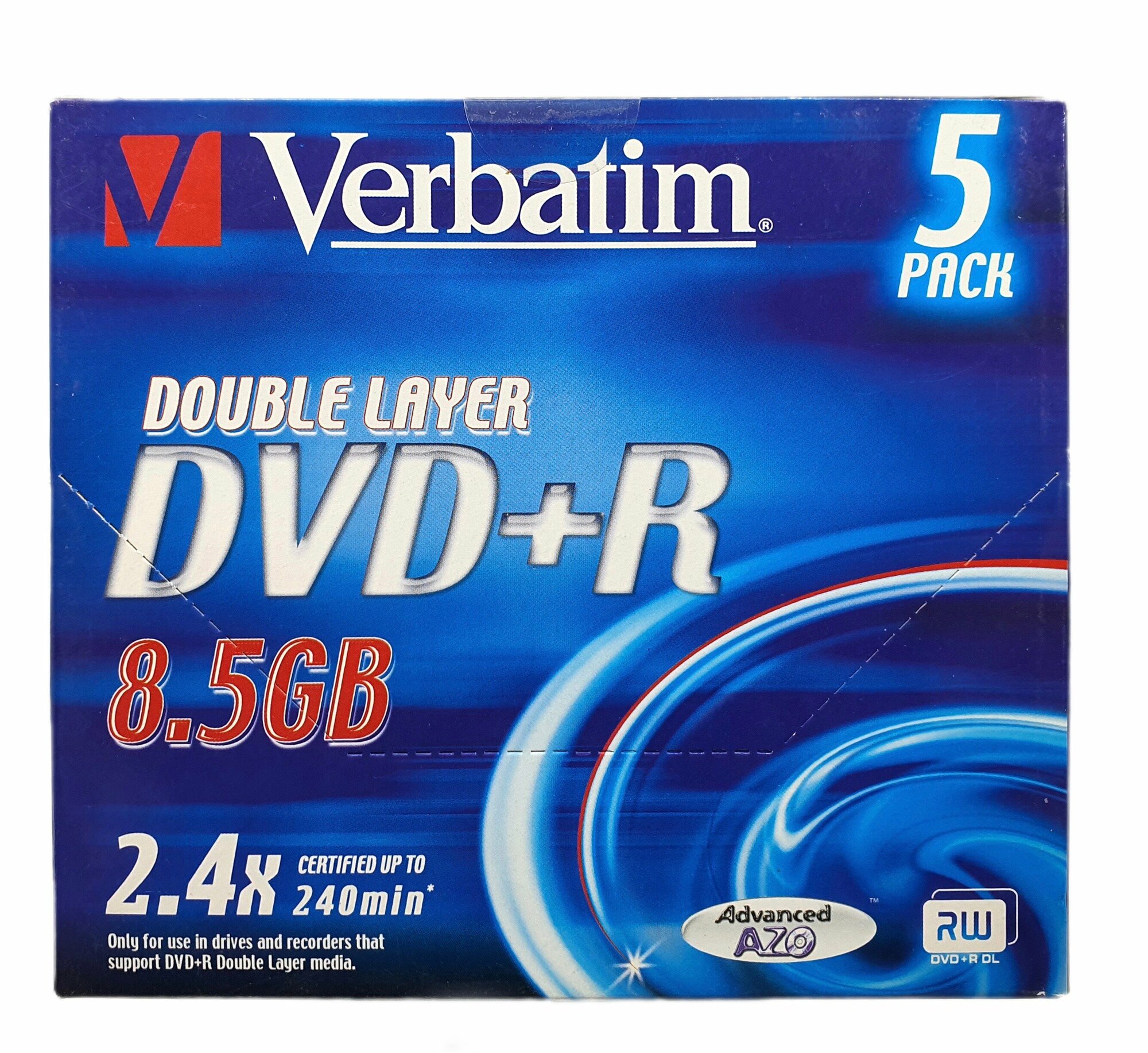 Компакт диск для записи Verbatim DVD+R Double Layer 8.5gb, 2.4x, 240min (упаковка из 5 штук)