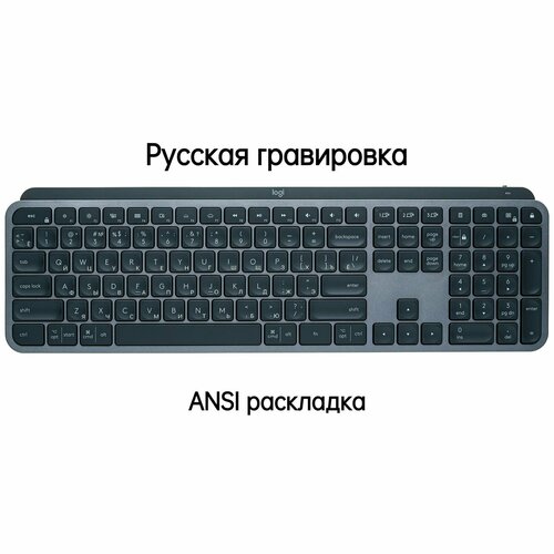 Клавиатура Logitech MX Keys русская гравировка (крупная, ANSI, win+mac) черный, серый, черный