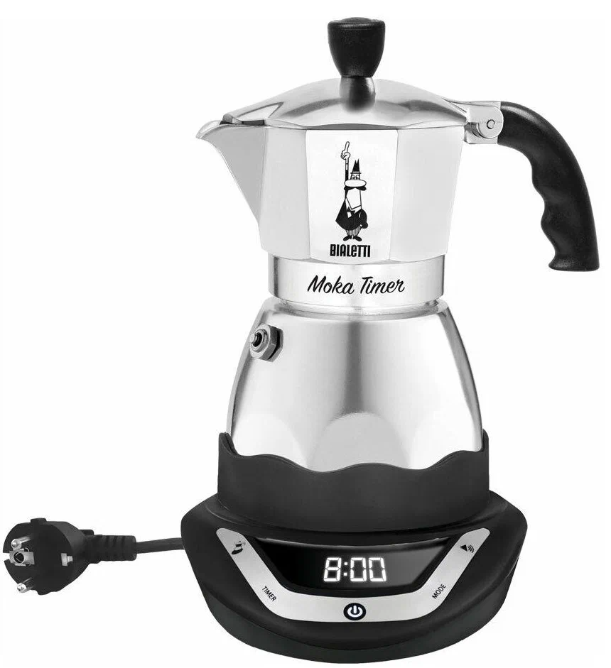 Кофеварка гейзерная Bialetti Moka timer 6, серебристый/черный(6093)