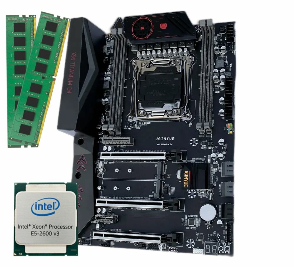 Материнская плата в комплекте с JGINYUE X99 TITANIUM D4 + Intel Xeon E5 2683 V3 + 32 Гб DDR4 2400 МГц