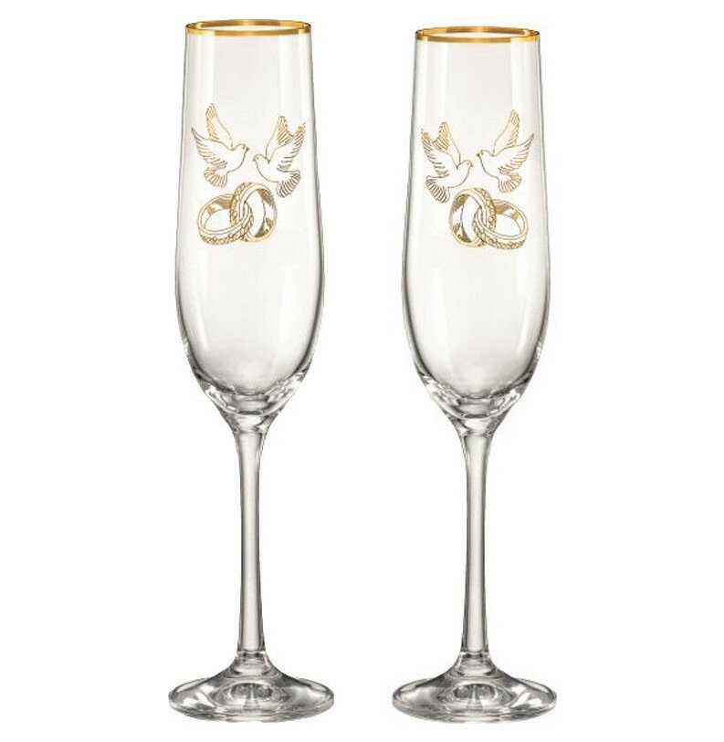 фото Бокалы для шампанского 190 мл 2 шт Crystalex CZ s.r.o. "Виола /Свадебные /Голубки" / 124869
