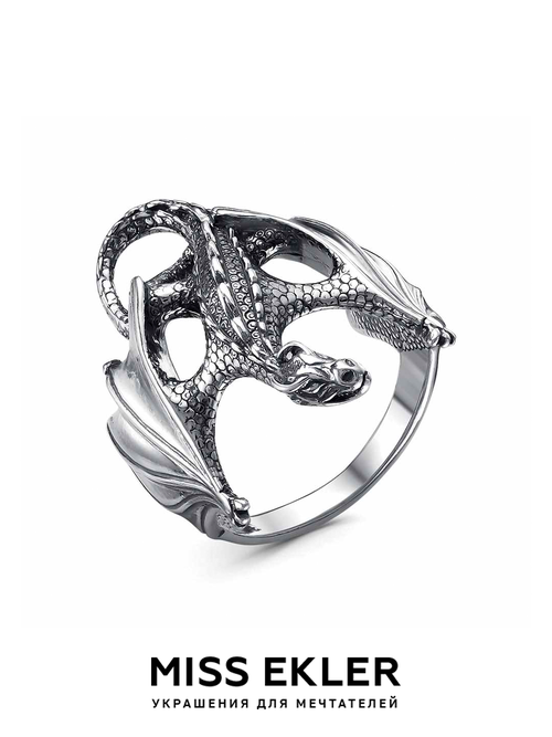 Перстень Дракон удачи Miss Ekler, серебро, 925 проба, родирование, размер 19, серебряный