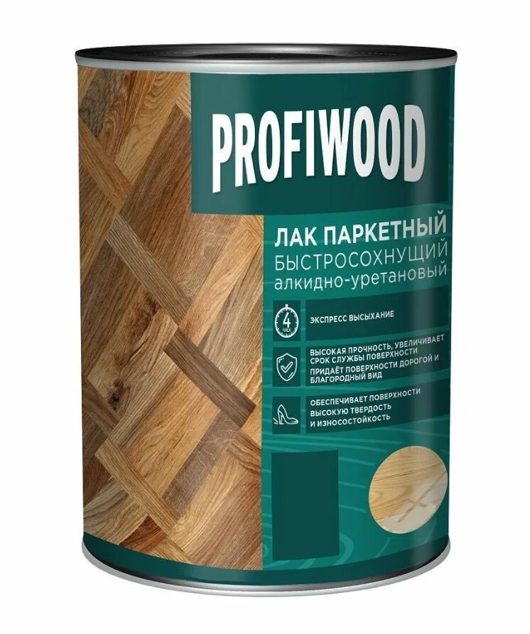 фото Лак паркетный быстросохнущий алкидно-уретановый Profiwood полуматовый 0,8 л