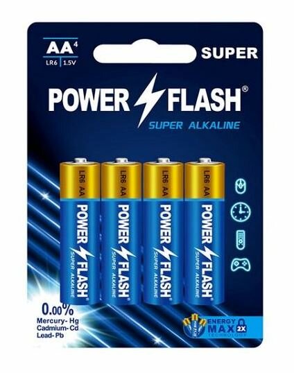 Батарейки алкалиновые АА "пальчиковые" Power Flash SUPER 1.5v (LR6) - 4 шт.