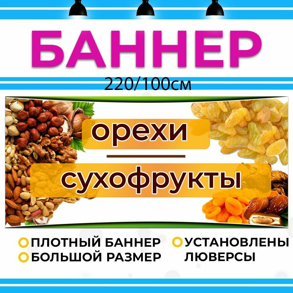 Баннер 2,2х1м "орехи" с подгибами и люверсами для оформления мест продаж, вывеска на магазин, рекламный плакат