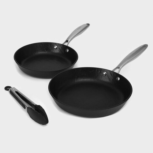 Magistro Набор сковород Magistro Rock Stone 2 предмета d22 см d26 см кухонные щипцы антипригарное покрытие индукция 6310₽