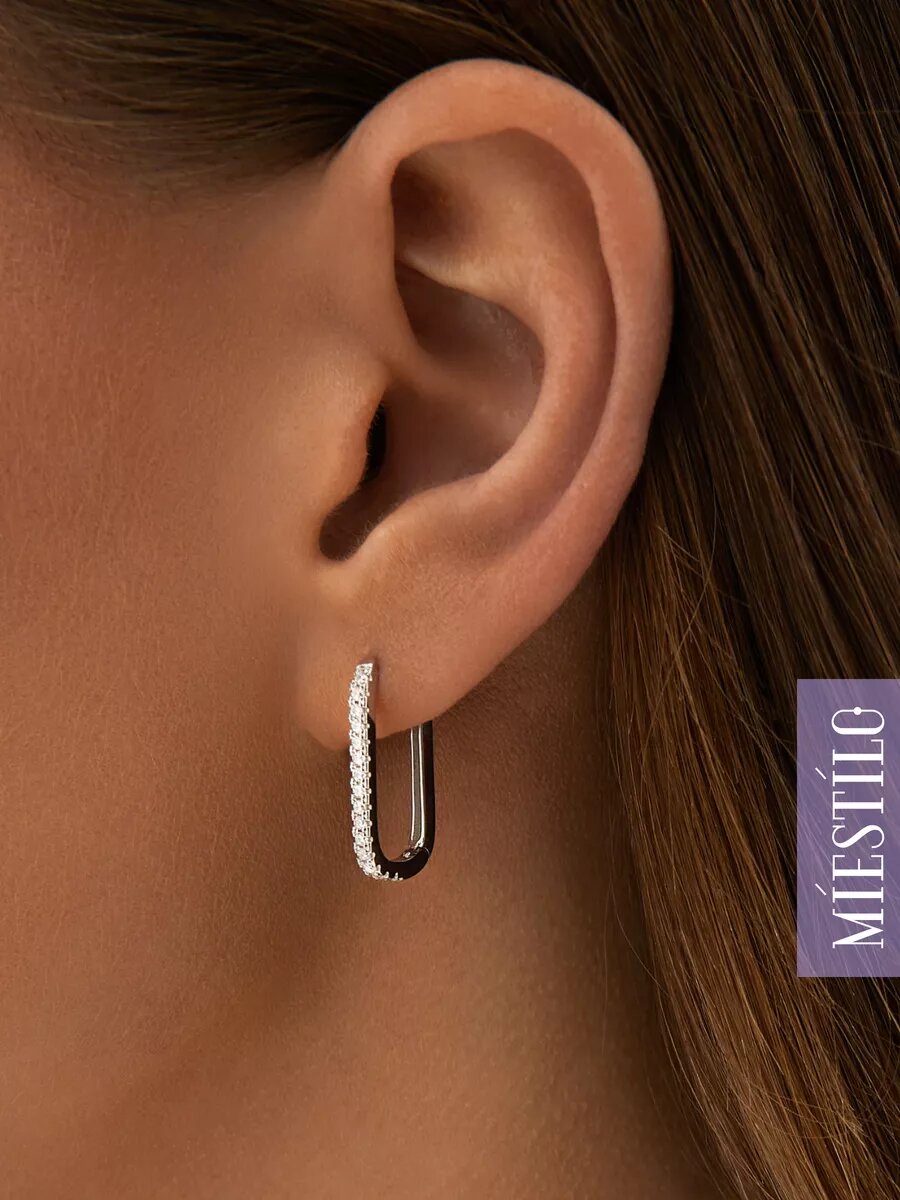 Серьги конго MIESTILO, серебро, 925 проба, родирование, фианит, , серый, белый, серебристый