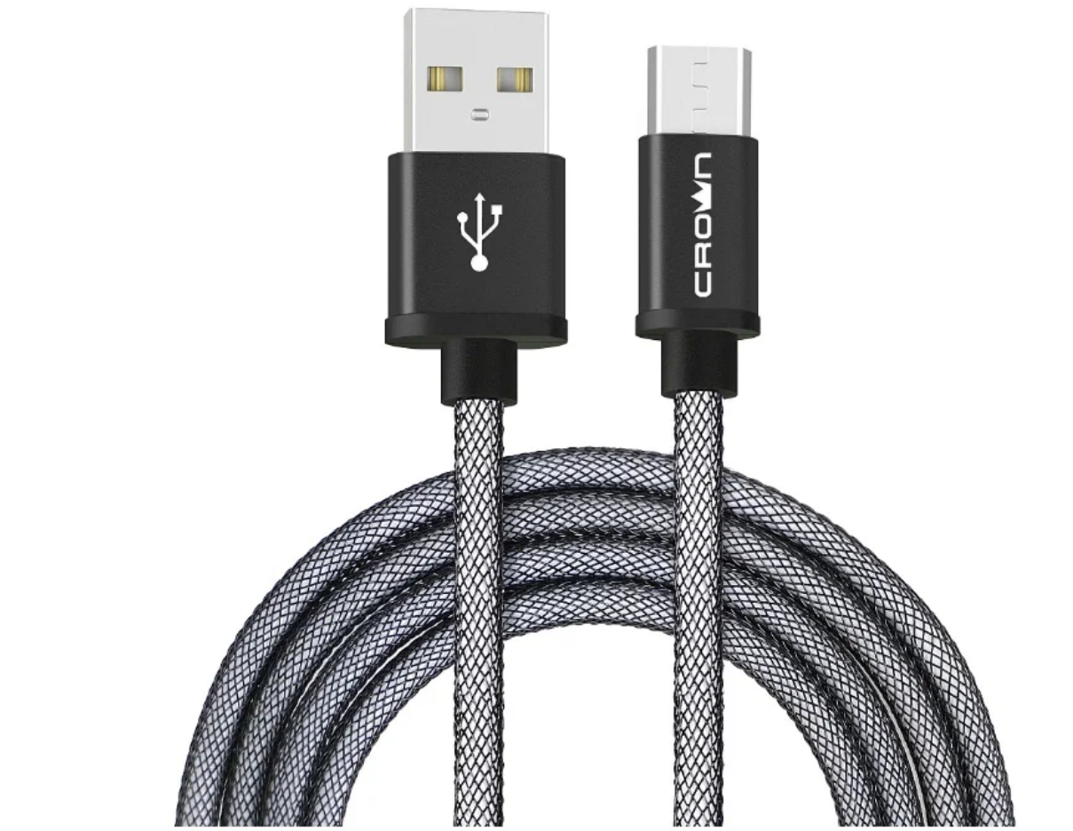 Кабель micro USB Crown CMCU-3072M провод micro USB нейлон чёрный 1 м 5В/2А USB 2.0 до 480 Мбит/сек.
