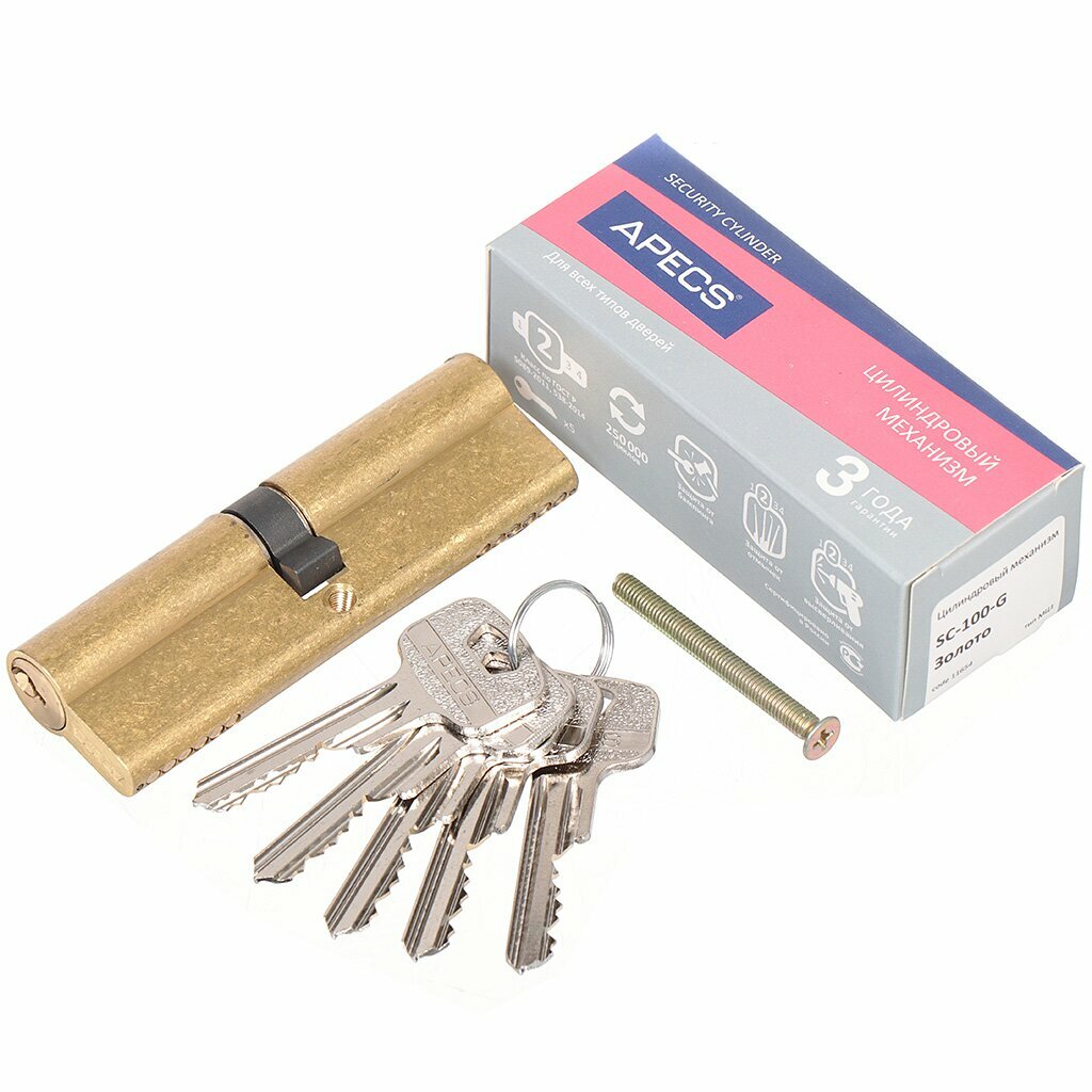 Личинка замка двери Apecs SC-100-G (SC-100-Z-G) 11654 100 мм золото 50/50