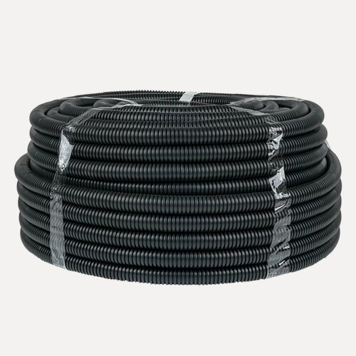 Изображение товара Труба гофрированная негорючая безгалогеновая FRHF с протяжкой d25 мм (75 метров), черная, EKF-Plast