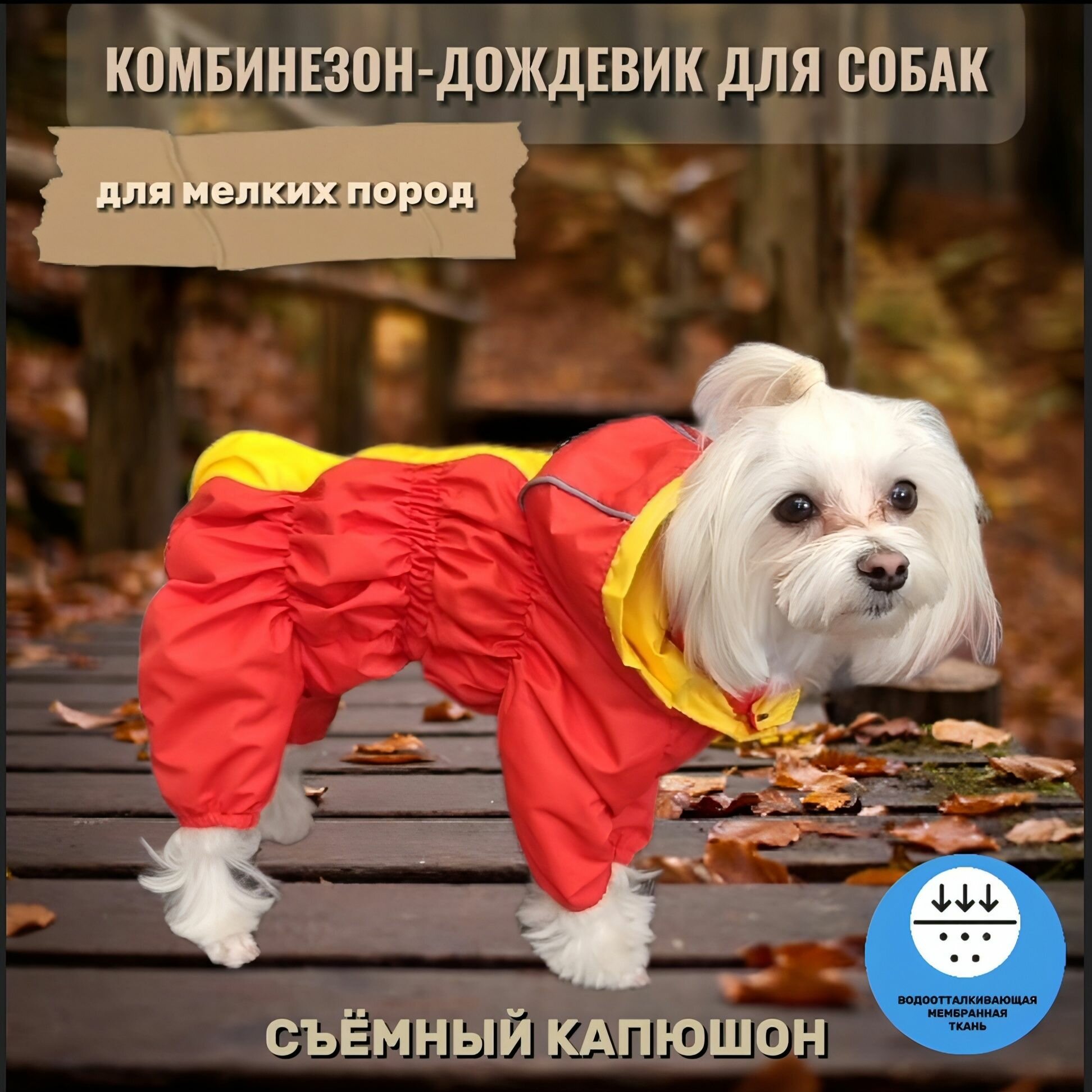 Комбинезон-дождевик "ZOO"со съемным капюшоном для собак мелких пород, оранжевый, S
