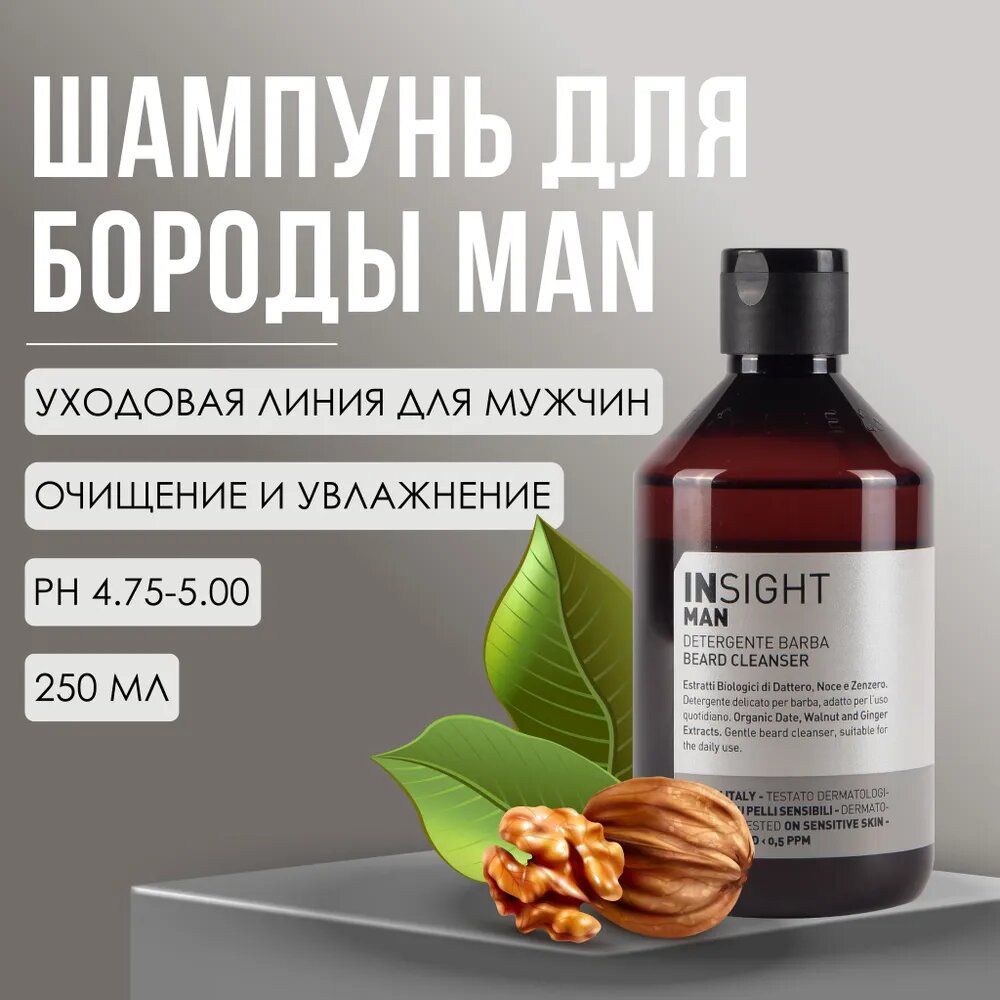Шампунь для бороды Insight Professional BEARD CLEANCER с экстрактом финика, 250 мл