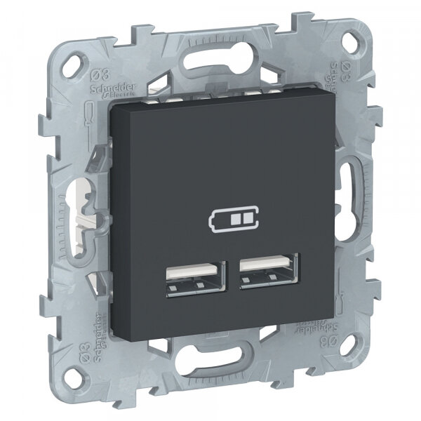 System Electric Unica New Антрацит Розетка USB, двойная, 5 В / 2100 мА NU541854