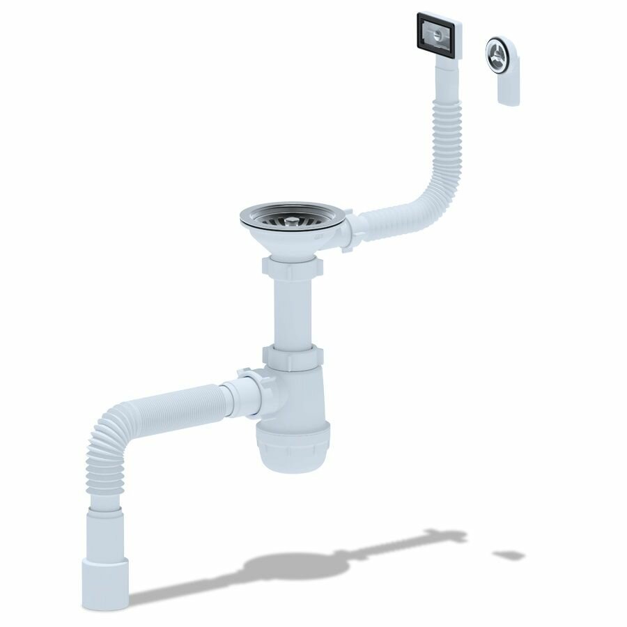 Сифон для кухонной мойки АНИ пласт "АНИ Грот" A0145DIY, 3 1/2"х40 с гибким переливом (круглый/прямоугольный) и гибкой трубой 40х40/50 мм