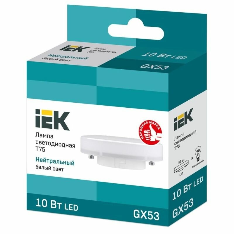 Лампа светодиодная IEK ECO T75, 10 Вт 230 В 4000 К GX53 (LLE-T80-10-230-40-GX53)