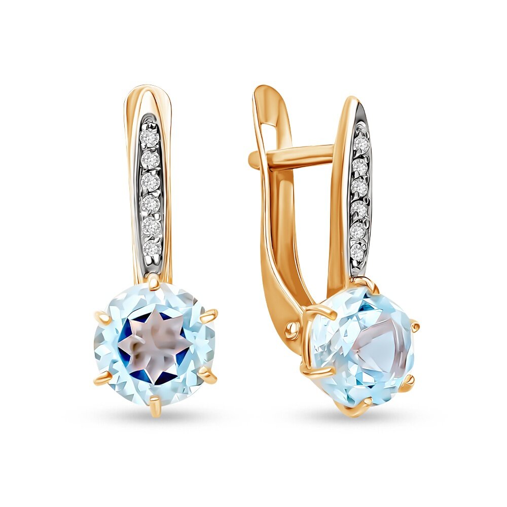 Серьги 585GOLD, красное золото, 585 проба, родирование, топаз, бриллиант