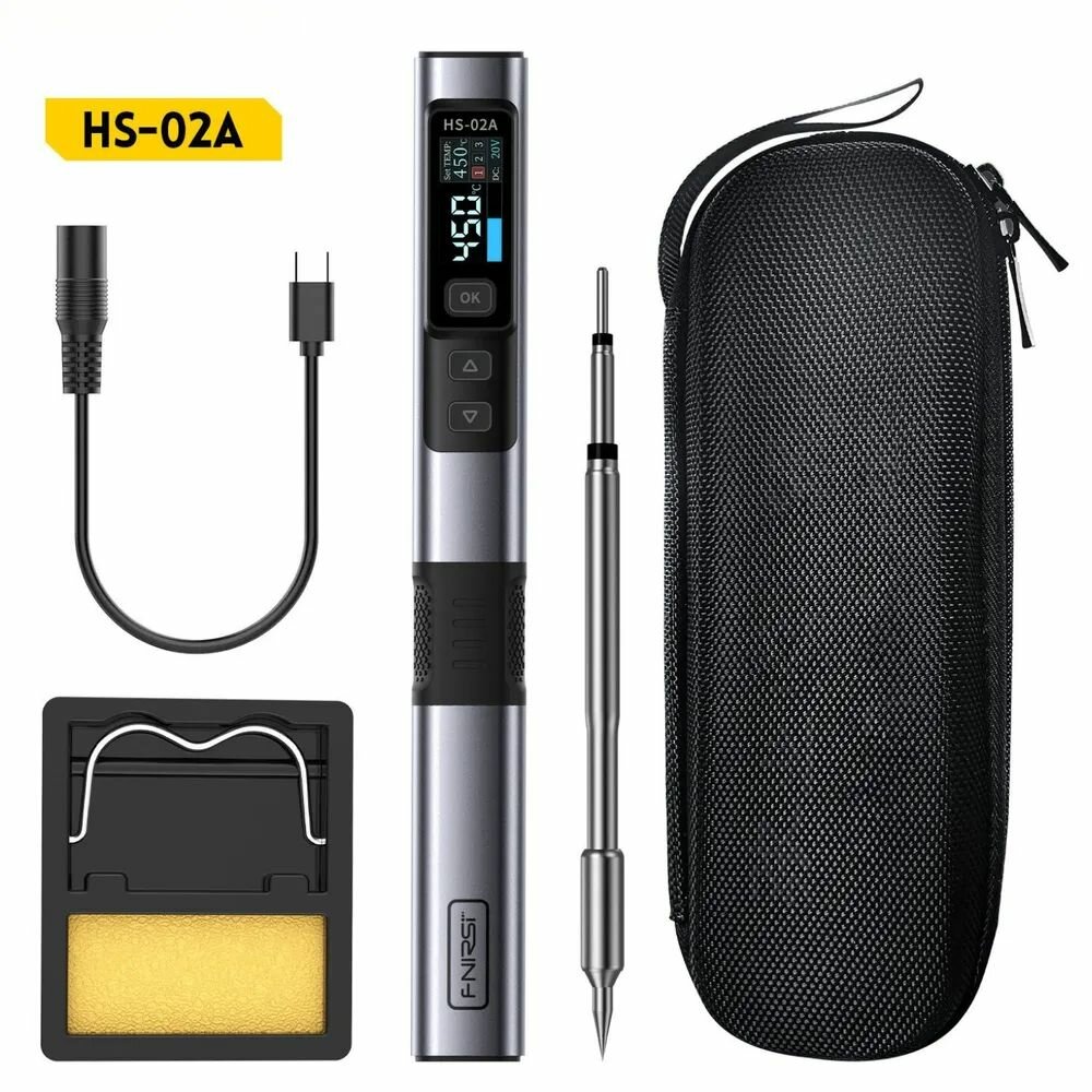 FNIRSI HS-02A,100 Вт - Портативный электрический USB паяльник (набор 4 предмета, жала С245)