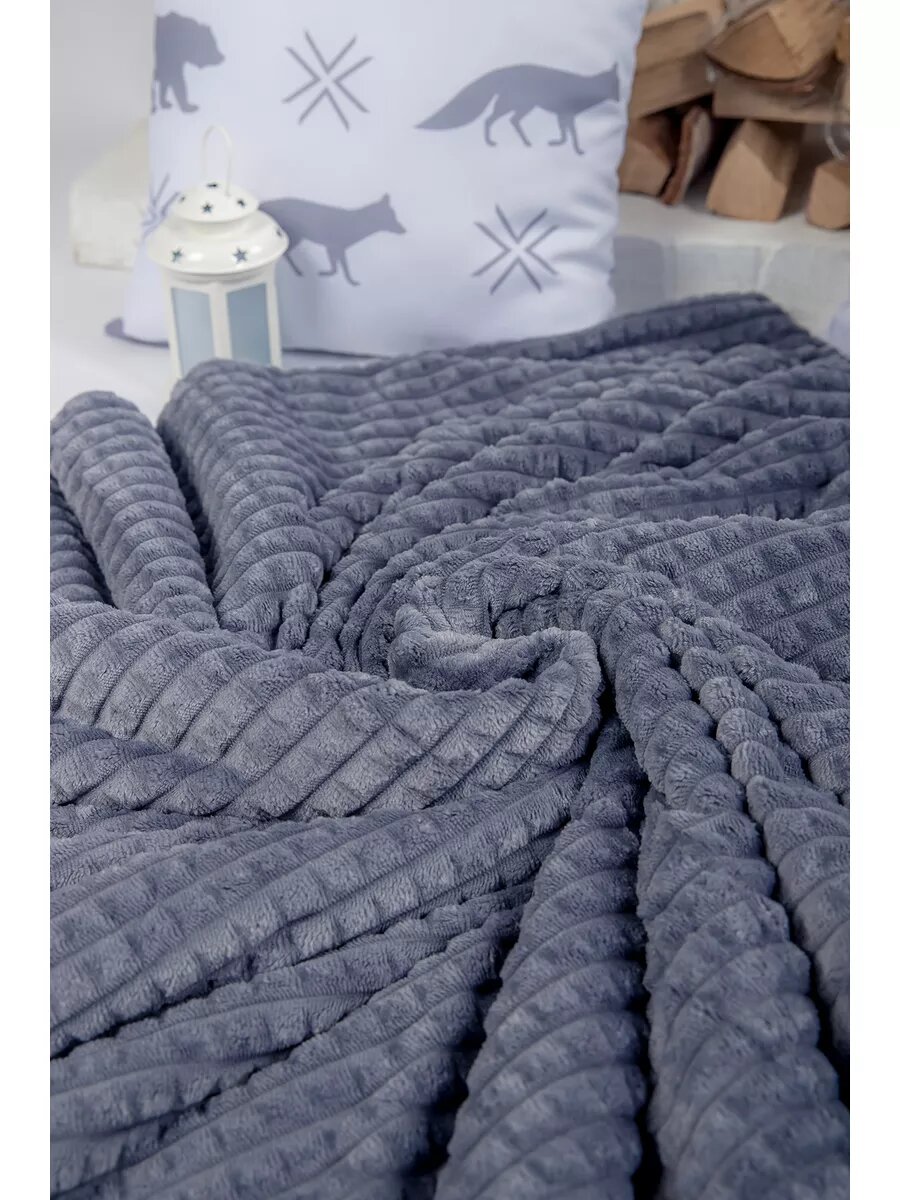 Плед Tinky W 200x220см флис велсофт серый кубик полиэстер.